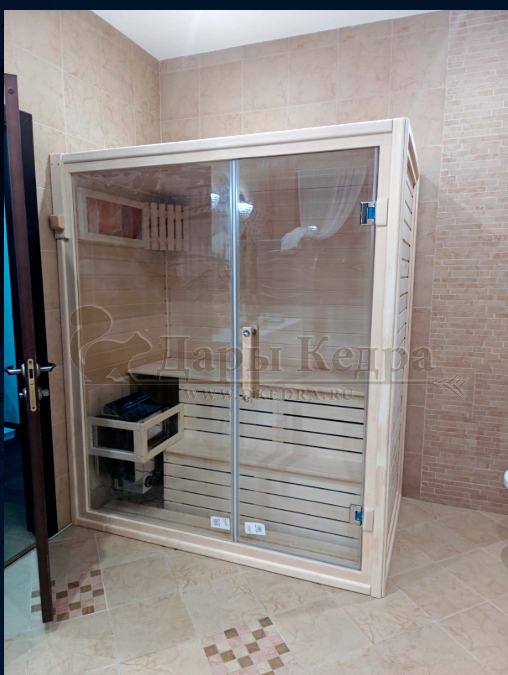 Трехместная прямая финская «Элит» сауна кабина из кедра и липы с электрокаменкой